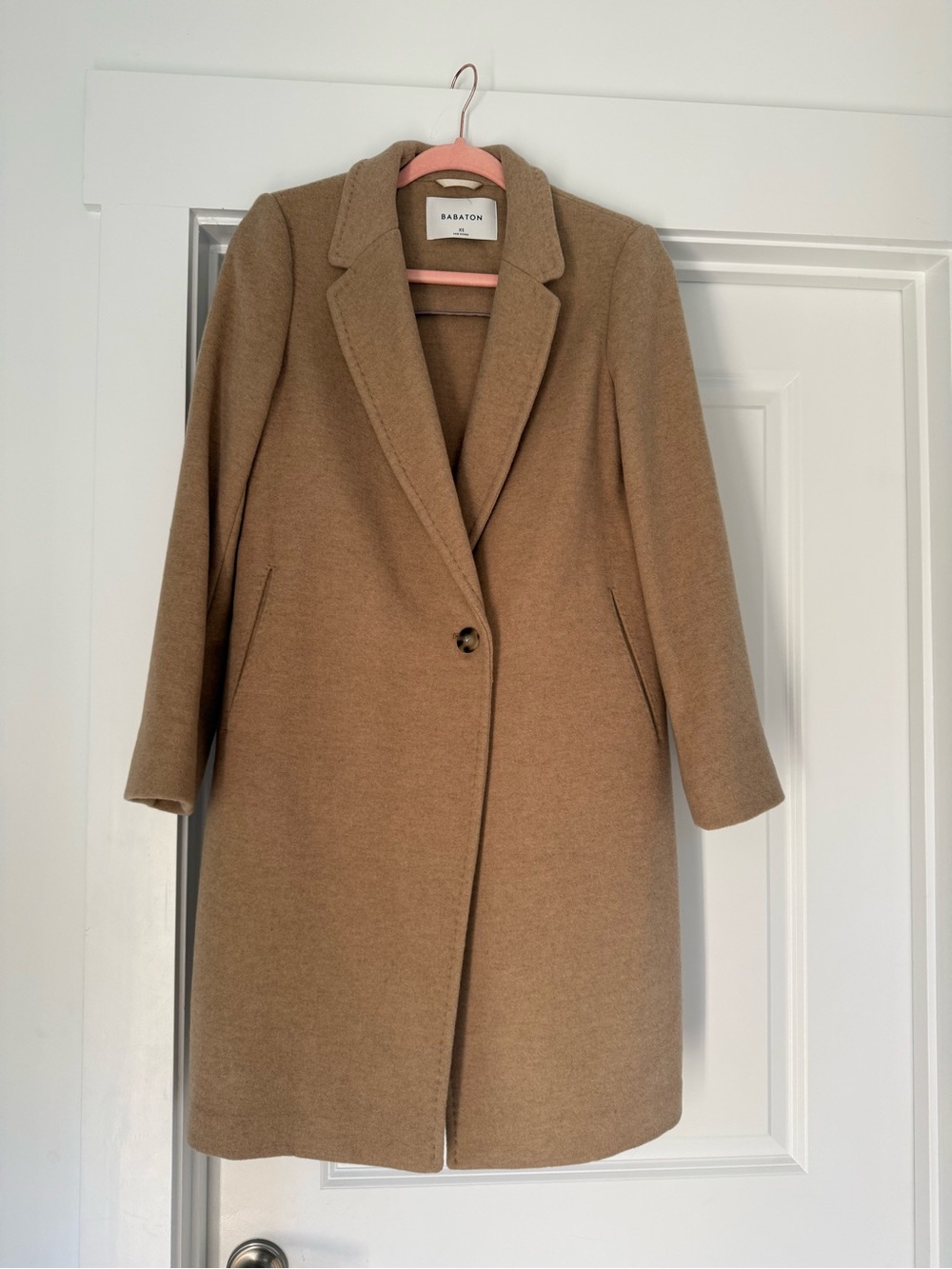 Babaton Tan Single-Button Wool Trench Coat